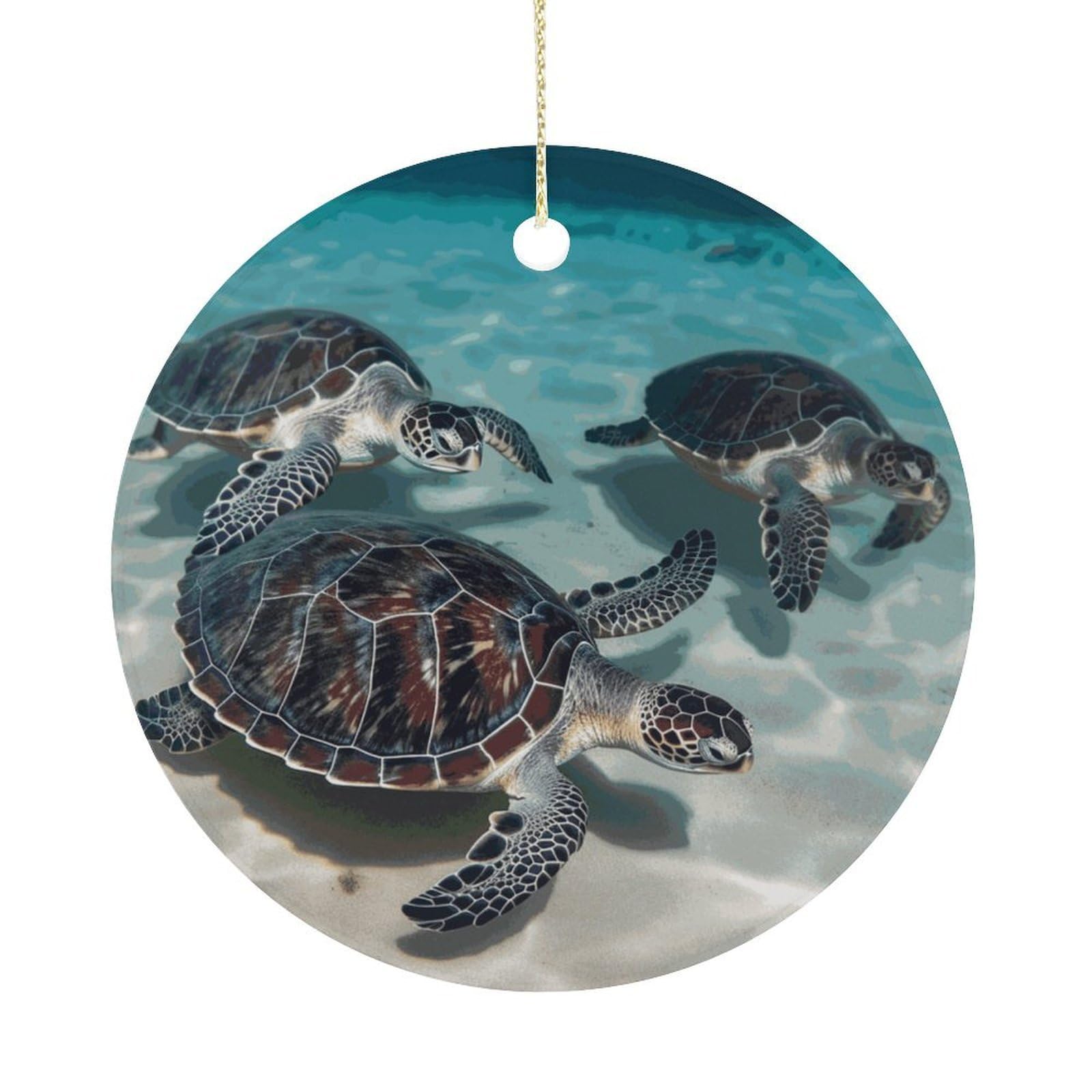 Sea Turtles Christmas Ornaments Colorful Round Ceramic Ornament Christmas Hanging Decor Christmas Tree Decorations Xmas Keepsake for Women Men Xmas Holiday Party