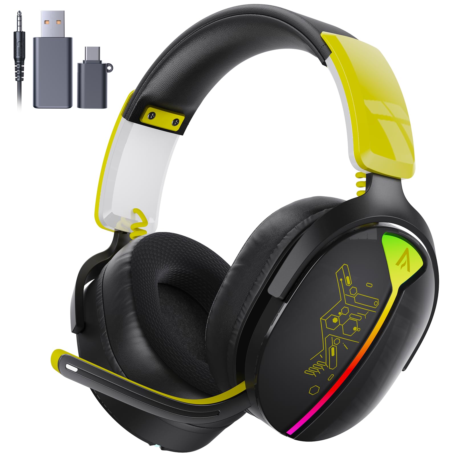 Buwnia Wireless Gaming Headset, Ps5 Headset for PC Ps5 Ps4 Switch, 2.4GHz Lossless Audio Gaming Headsets, Bluetooth 5.3 Gaming Headphone with Noise Canceling Mic & 40H Battery, RGB Light — view 10