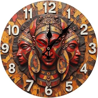 2D African Tribal Mask Wall Clock Mosaic Art Decor Wall Clock, Silent Non Ticking Battery Operated, Clock Decorative for Home Kitchen Living Room Office Bathroom Bedroom(10 Inch)