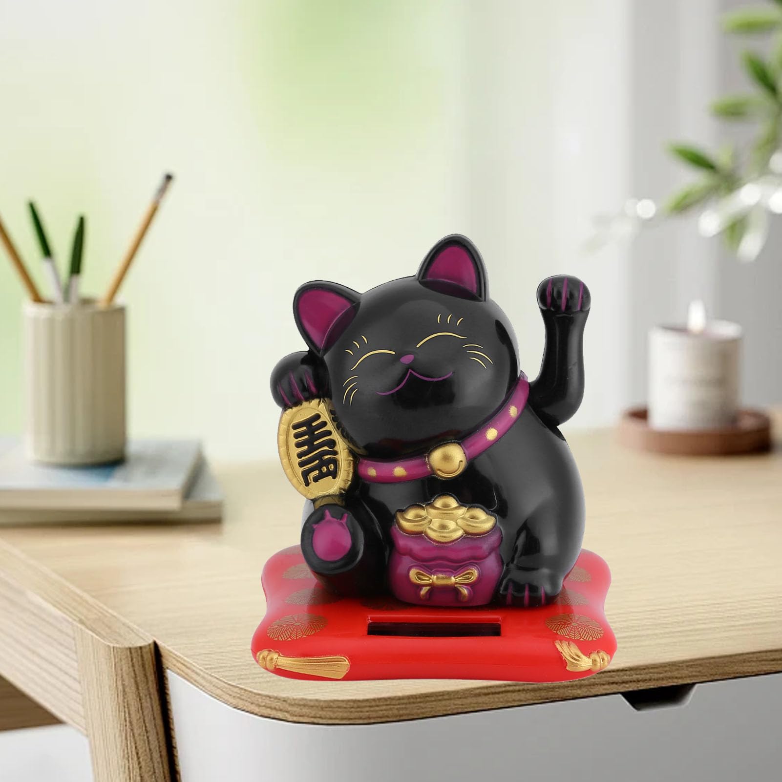 Leopacat Solar Powered Waving Cat,Maneki Neko Figurine,Japanese Lucky Fortune Cat with Moving Arm for Wealth & Health - Image 2