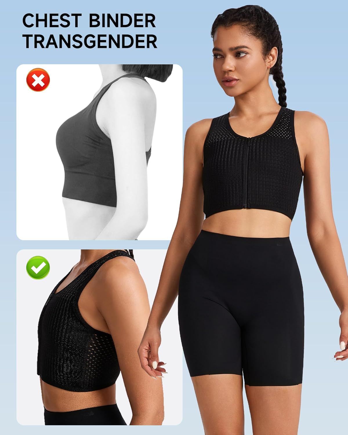 INRANXISM Women Chest Binder FTM Transgender Zip Up Elastic Breast Binder Breathable Half Cool Fabric Tank Top - Image 6