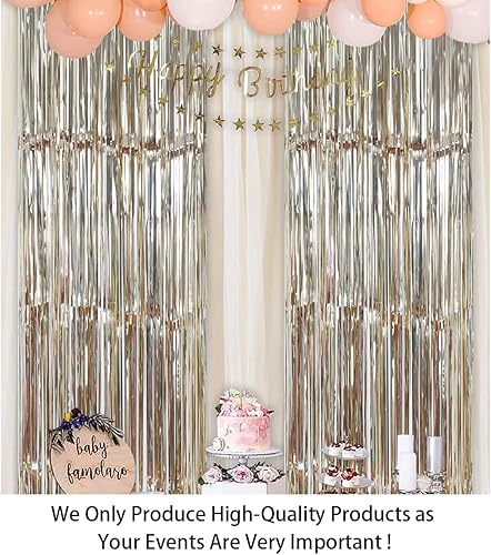 Miniatura 6 de ShiDianYi - Telón de fondo metálico con flecos para fiestas, ventanas y puertas, Telón de fondo de cortina con flecos de papel de aluminio., Champán