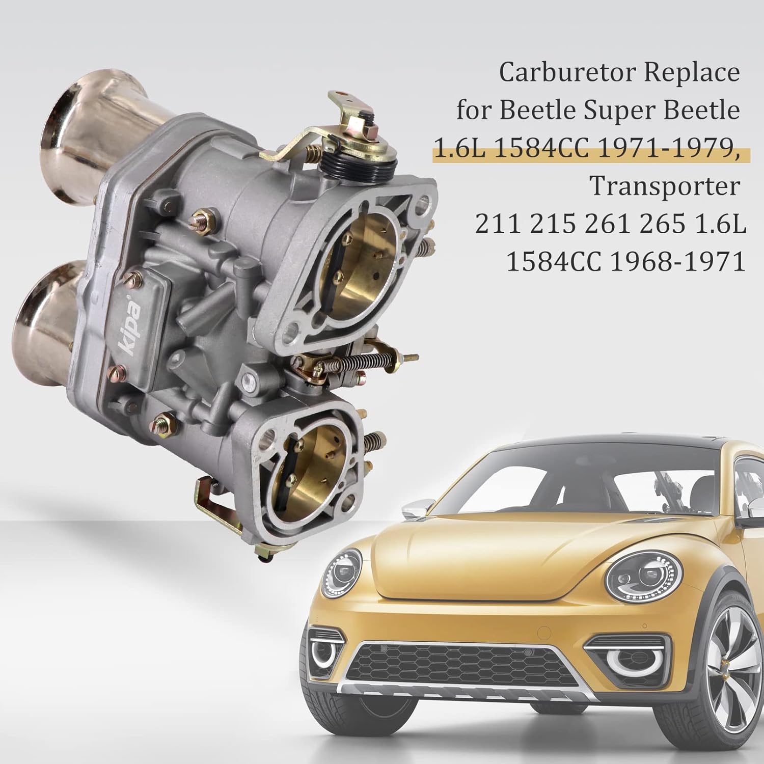 KIPA Carburetor for VW Volkswagen Beetle Super Beetle Transporter Jaguar Porsche 44 IDF 2 BARREL 44mm Carb Carburetor with Air Horn OEM # 18990.035 18990.030