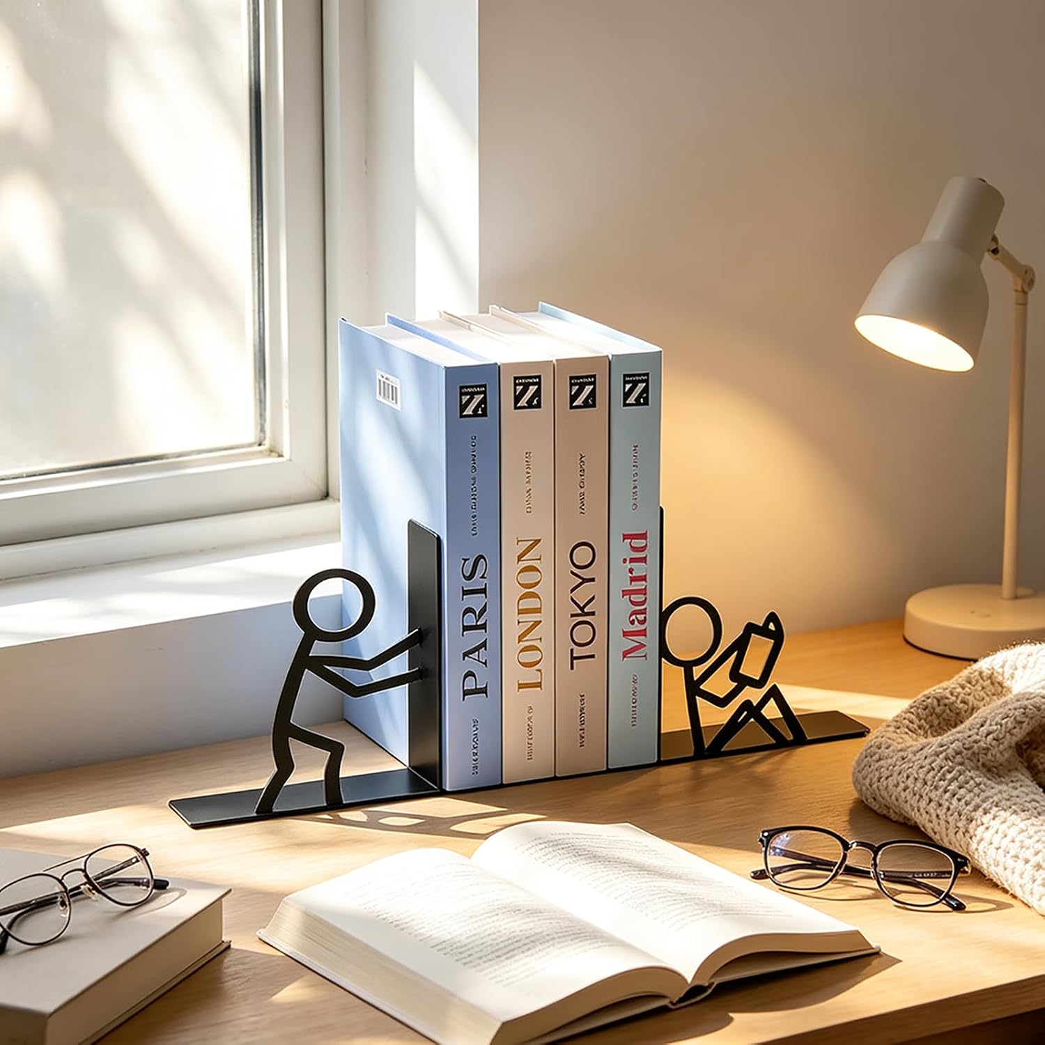 2 Pairs Metal Bookends, Decorative Book Holders & Book Supports for Shelves
