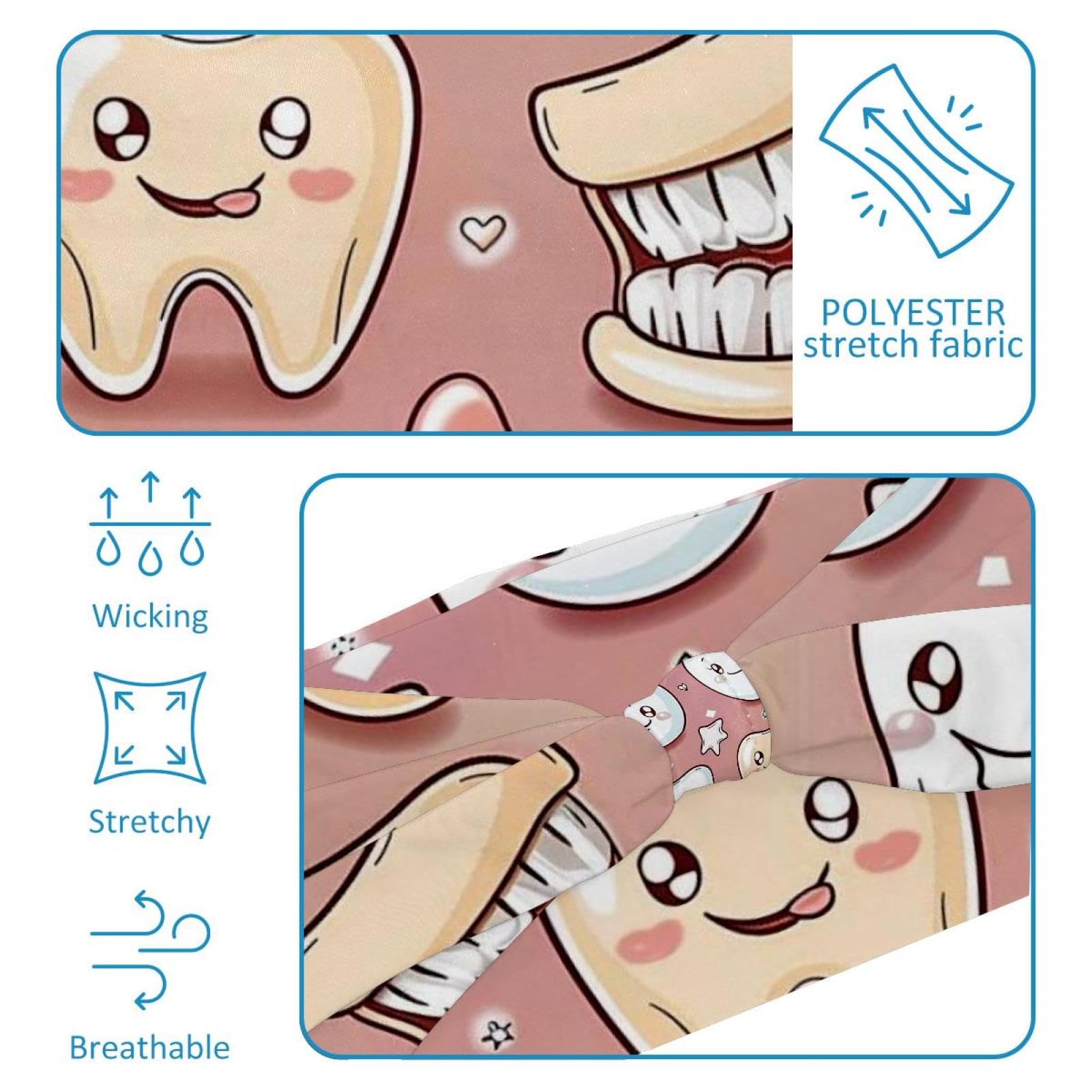 Lot de 6 bandeaux élastiques à dents mignonnes pour femme - Pour yoga, entraînement - Anti-transpiration - Souple - Simple et polyvalent