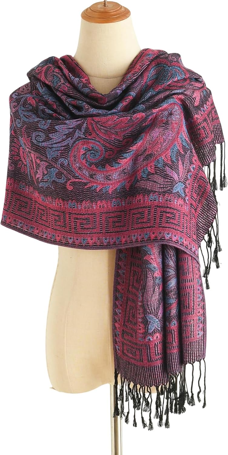 Paisley Pashmina Rave Shawl Scarf-Women's Reversible Ethnic Jacquard Pashmina Wraps for Travel - Image 3