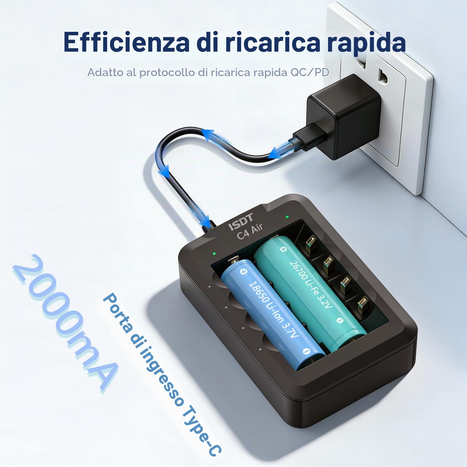 Caricabatterie R4 AIR A 6 Slot Per AA AAA E 18650 – USB Type-C, APP, Verticale/orizzontale, Fino A 4A - 4