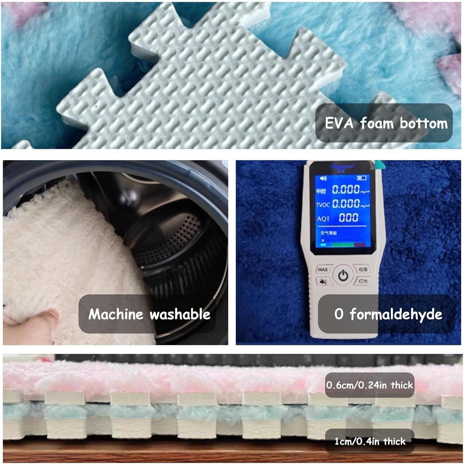 TIST Plush Foam Floor Mat 30pcs 30&60cm Square Puzzle Rugs Interlocking Foam Tiles(Green+Navy Blue,30x30x0.6cm)