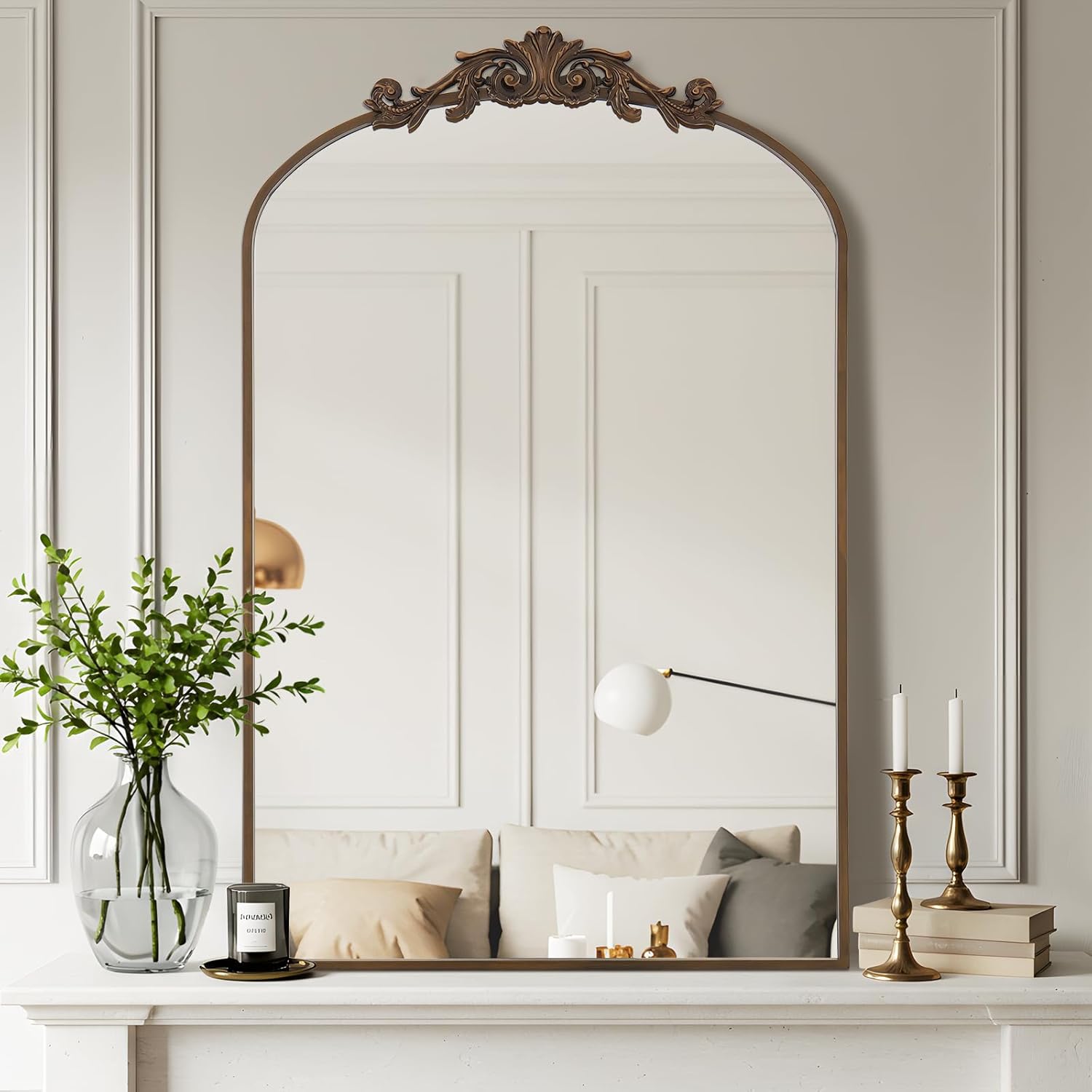 Filigree Floor Mirror 64"x21" Full Length Freestanding with Vintage Ornate Carved Applique Full Body Mirror Hanging Wall Mounted for Living Room Bedroom Retor Home Decor Mirror, Silver