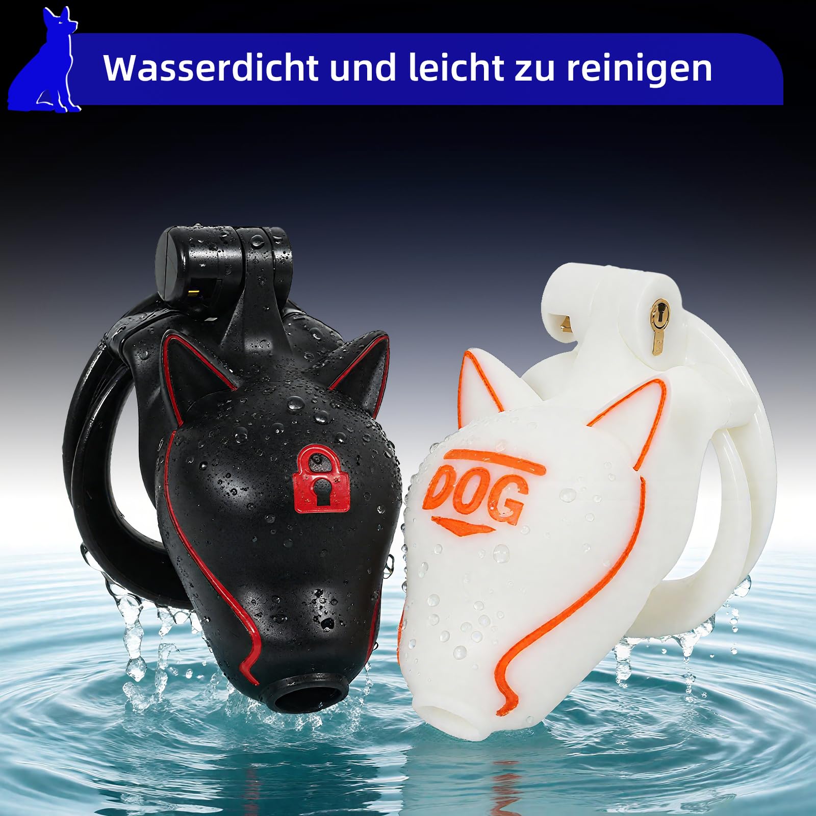 Cage de Chasteté pour Pénis à Tête de Chien Sex Toýs Homme Cage Chastetée avec 4 Anneaux Larges Chastity Cage avec Serrure Cachée et 2 Clés Ceinture de Chasteté pour le Bondage du Pénis (Black,B)