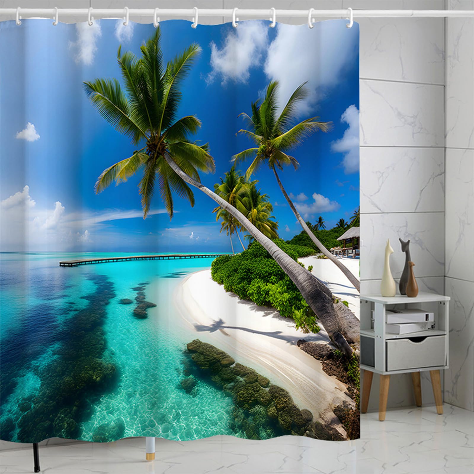 FAIRYGATE Beach Shower Curtain Outdoor Sunny Seaside Garden Beautiful Scenery Garden Decoration Bathroom Essential Polyester Waterproof Quick-Drying Curtains Decoration B8820