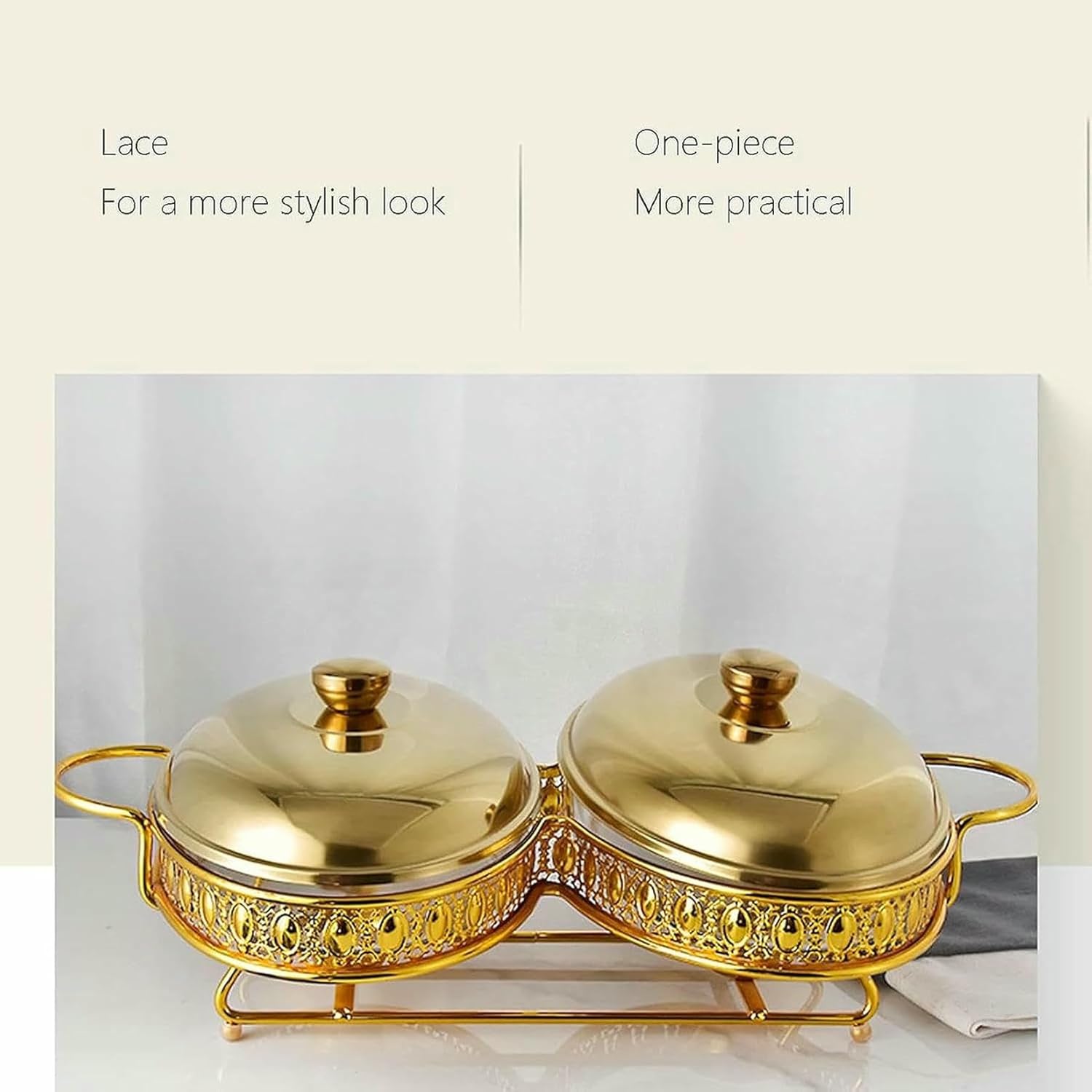 Plates Heater-Buffet and Platform Server, Burner to Keep Food Warm, Fondue Buffet with Tempered Glass Cover, Cover ~/