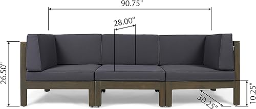 Miniatura 3 de Great Deal Furniture Dawson Juego de sofá modular para exteriores, 3 plazas, madera de acacia, cojines para exteriores, teca y beige