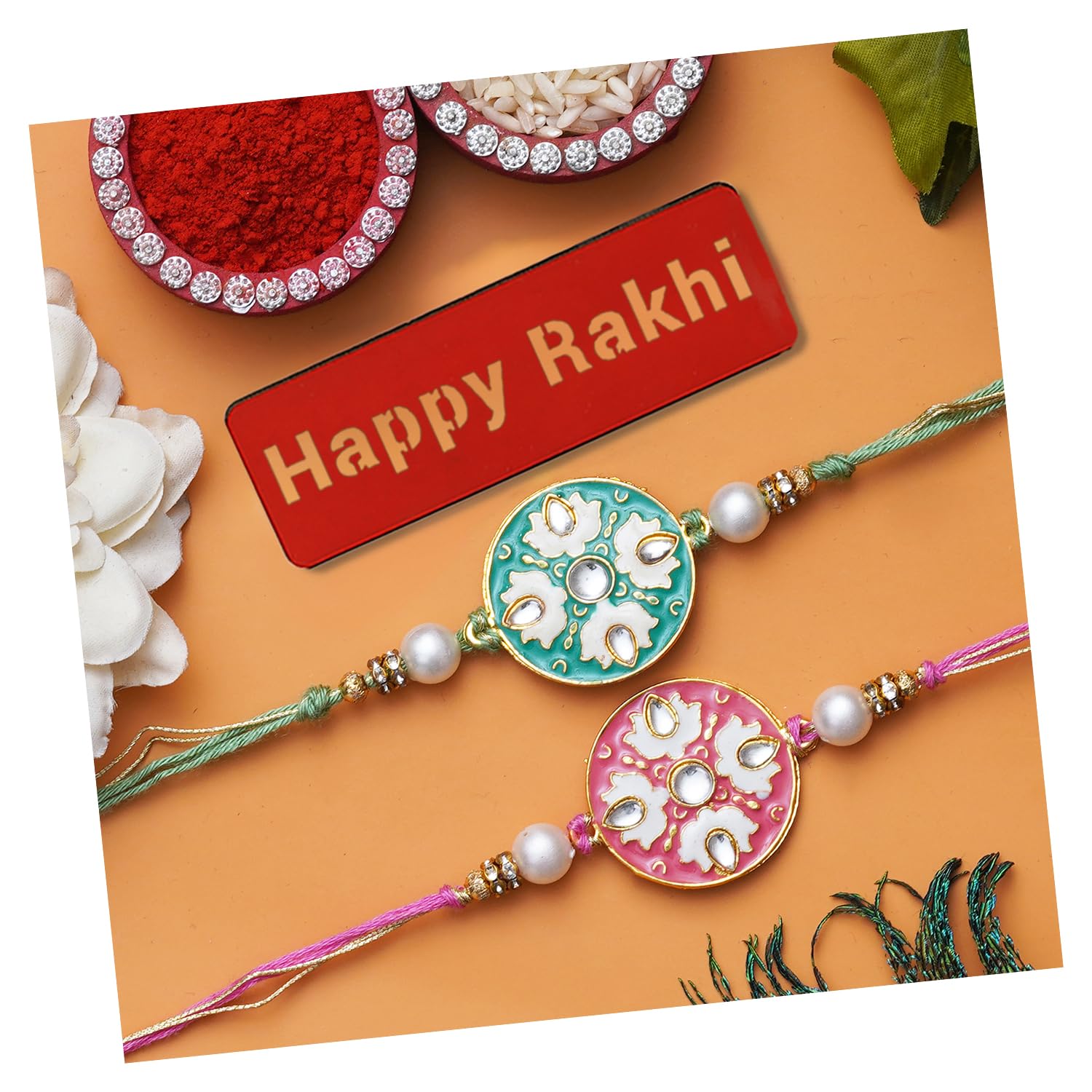 See full amazon price history chart for eCraftIndia Set of 2 Blue & Peach Meenakari Designer Rakhis, Happy Rakhi Wooden Cutout with Roli Chawal Pack - Rakhis for Brothers eCraftIndia Set of 2 Blue & Peach Meenakari Designer Rakhis, Happy Rakhi Wooden Cutout with Roli Chawal Pack - Rakhis for Brothers (B0D1CFQ6BC) Amazon Price History, Amazon Price Tracker