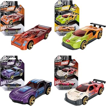 4 Pack Color Changing Cars, Water Activated Toys, Alloy Car Toys That Transform in Warm and Cold Water, Perfect for Bath Time, Sensory Play, and as Boys Birthday or Easter Gifts A, 4 Pack