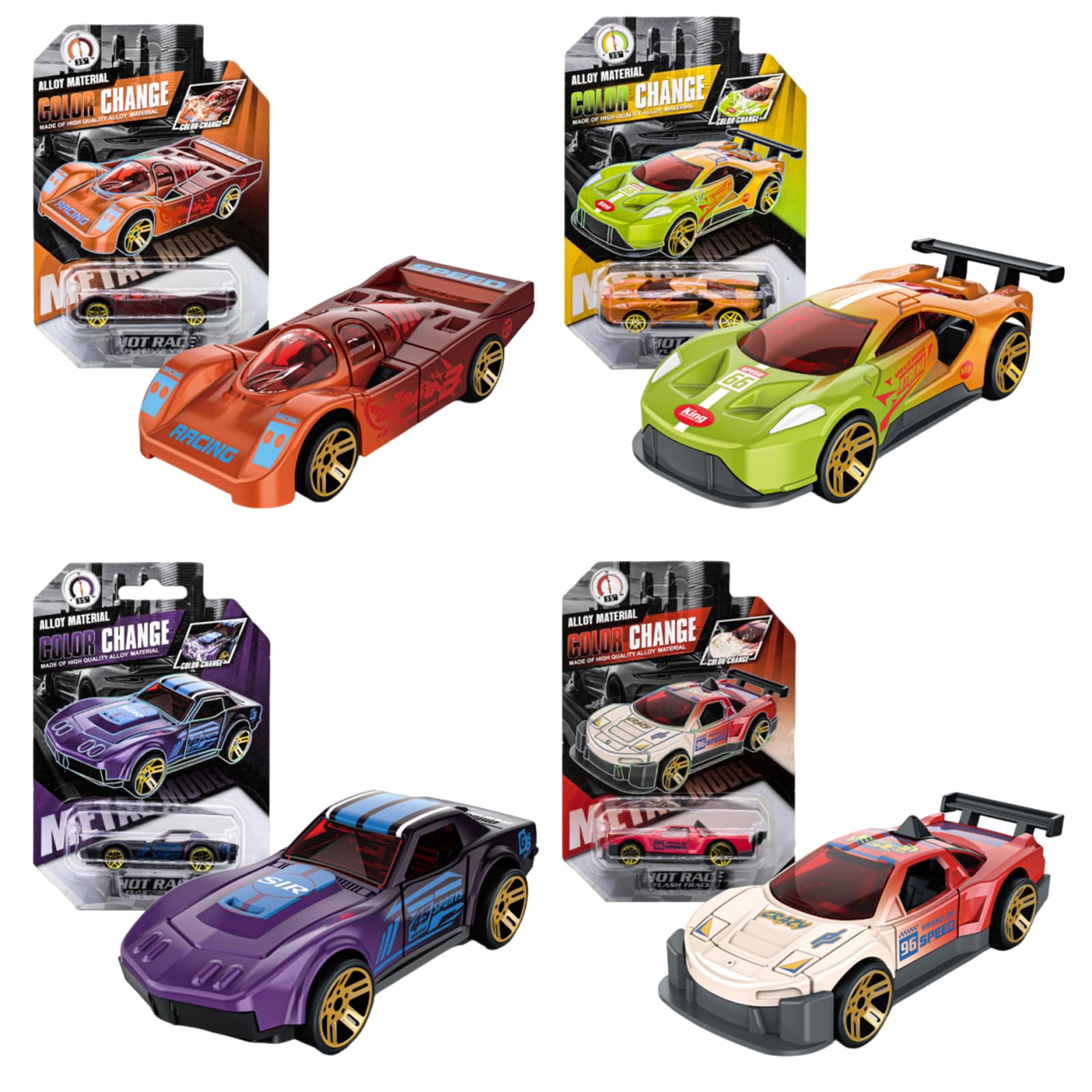DiiWmme 4 Pack Color Changing Cars, Water Activated Toys, Alloy Car Toys That Transform in Warm and Cold Water, Perfect for Bath Time, Sensory Play, and as Boys Birthday or Easter Gifts (A, 4 Pack)