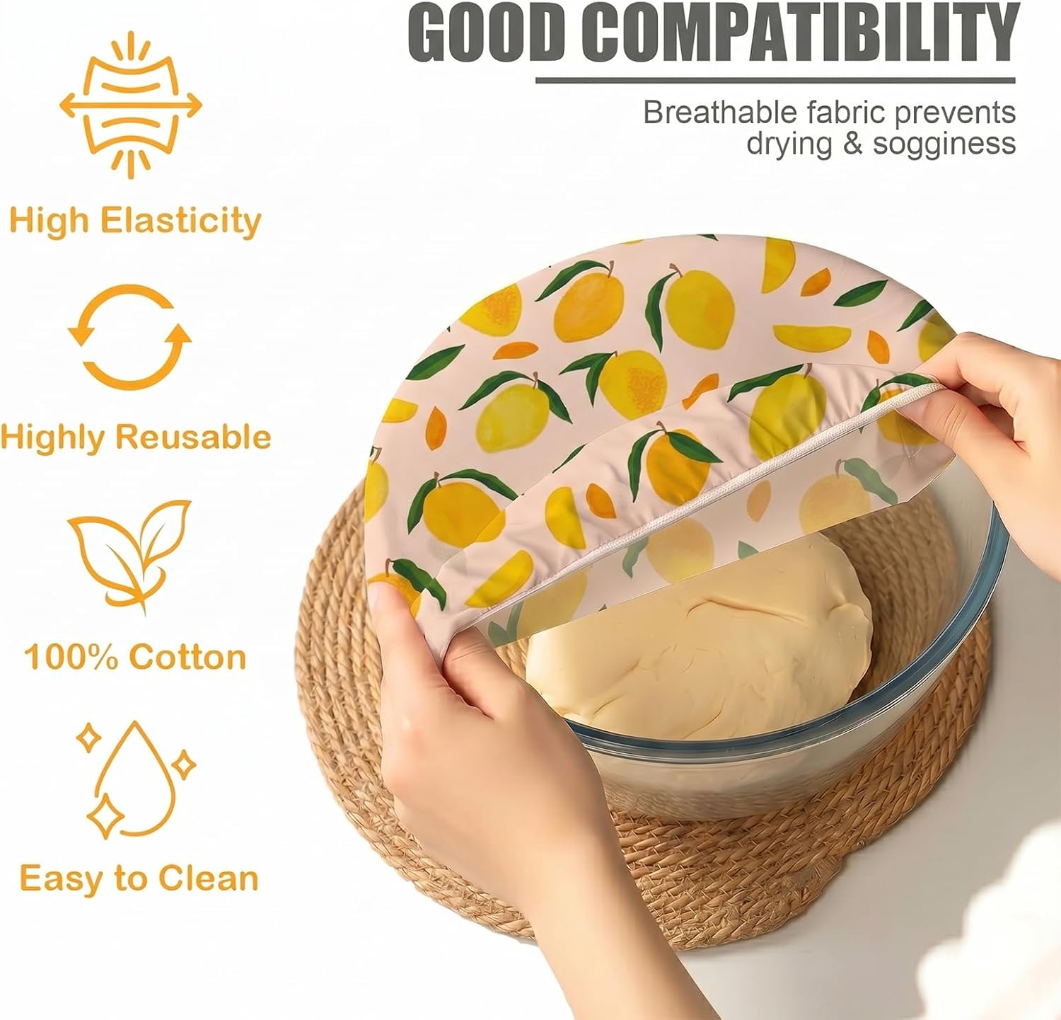 12'' Reusable Beeswax Bowl Covers, 2 Pack Elastic Cotton Beeswax Cloth Food Lids for Bread Proofing, Sourdough Starter Jars, Mixing Bowls, and Food Storage (12 Inches - 2 Pack)