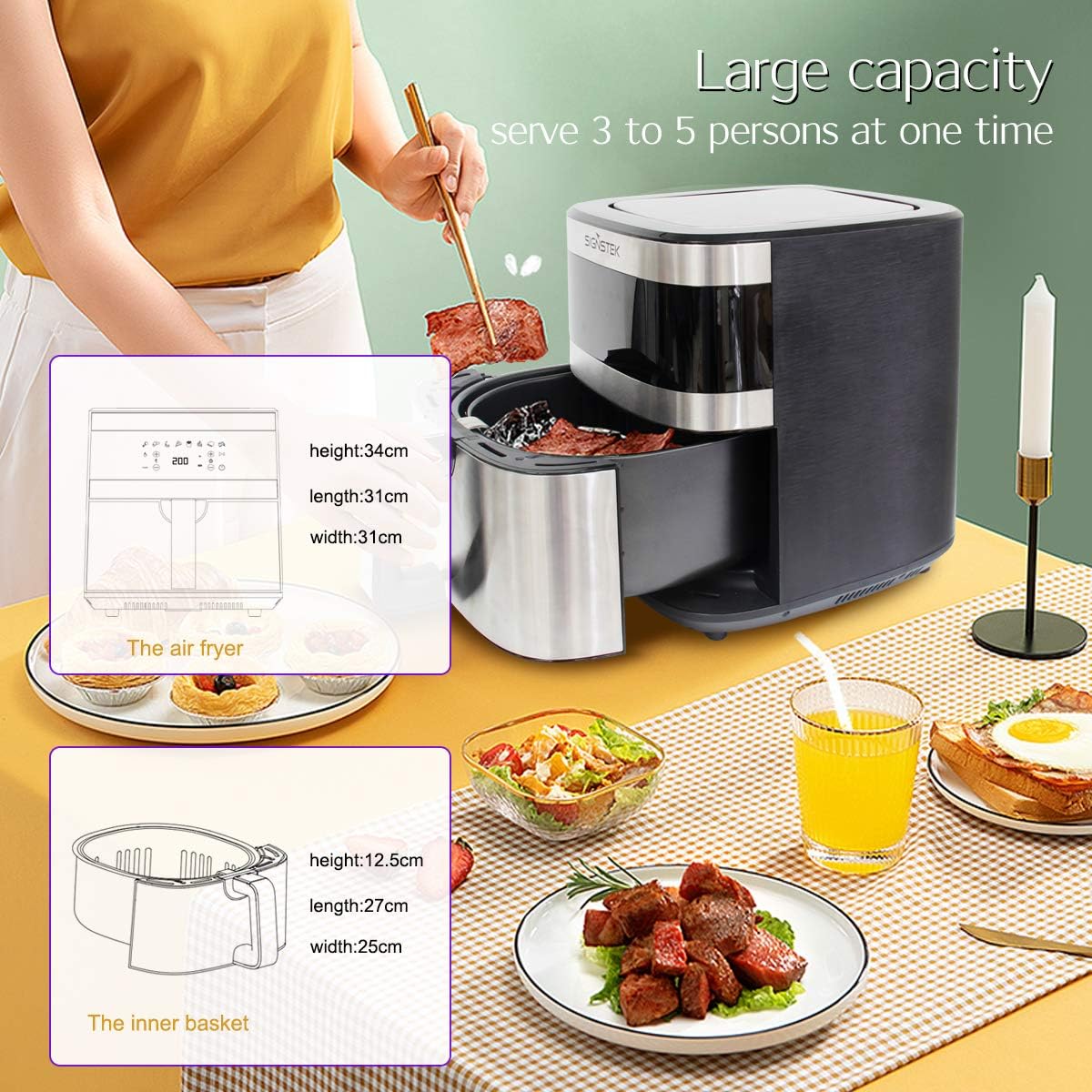 Signstek Air Fryer dimensions and capacity