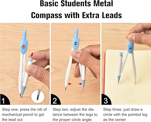 Miniatura 4 de Paquete de 50 brújulas de geometría básica a granel, lápiz mecánico diseñado con plomo etra, herramientas de dibujo para estudiantes, brújula