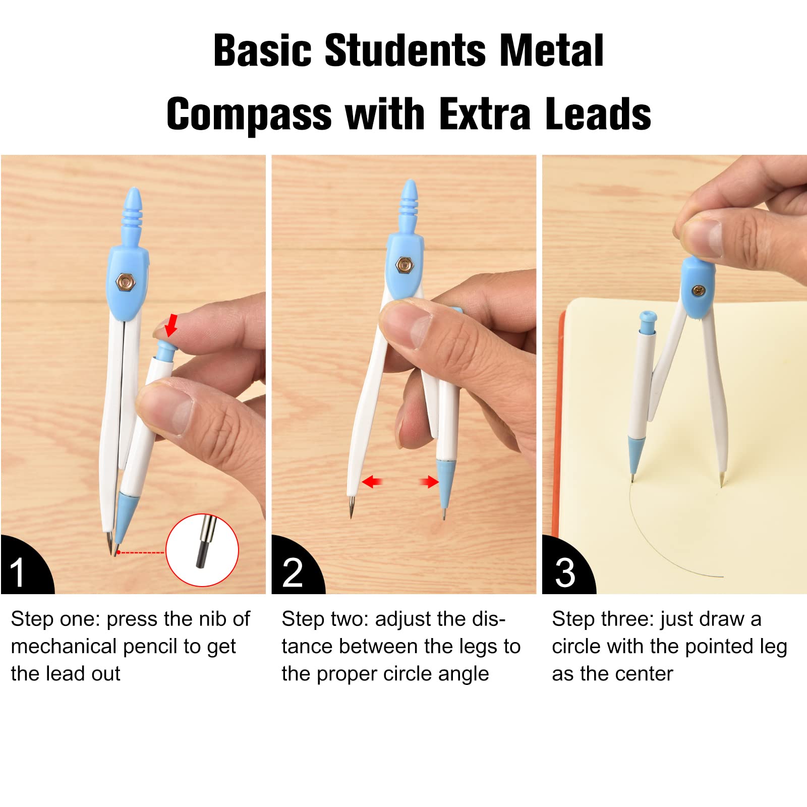 Lot de 50 compas géométriques de base en vrac, porte-mine conçu avec une mine Etra, outils de dessin pour étudiants, boussole mathématiques (coloré)