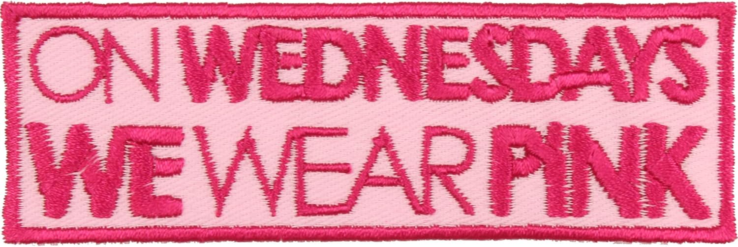 On Wednesdays We Wear Pink Hook-and-Loop Patch - Made in The USA - Dark Pink, Light Pink - 4 x 1.25 Rectangle Applique