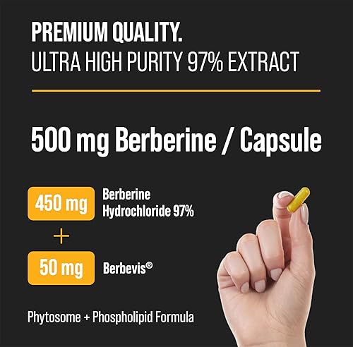 Miniatura 2 de NutraChamps Suplemento de berberina | Ultra alta resistencia 97% pureza | Berberina HCL 1500 mg + extracto de fitosoma de Berbevis para una mayor