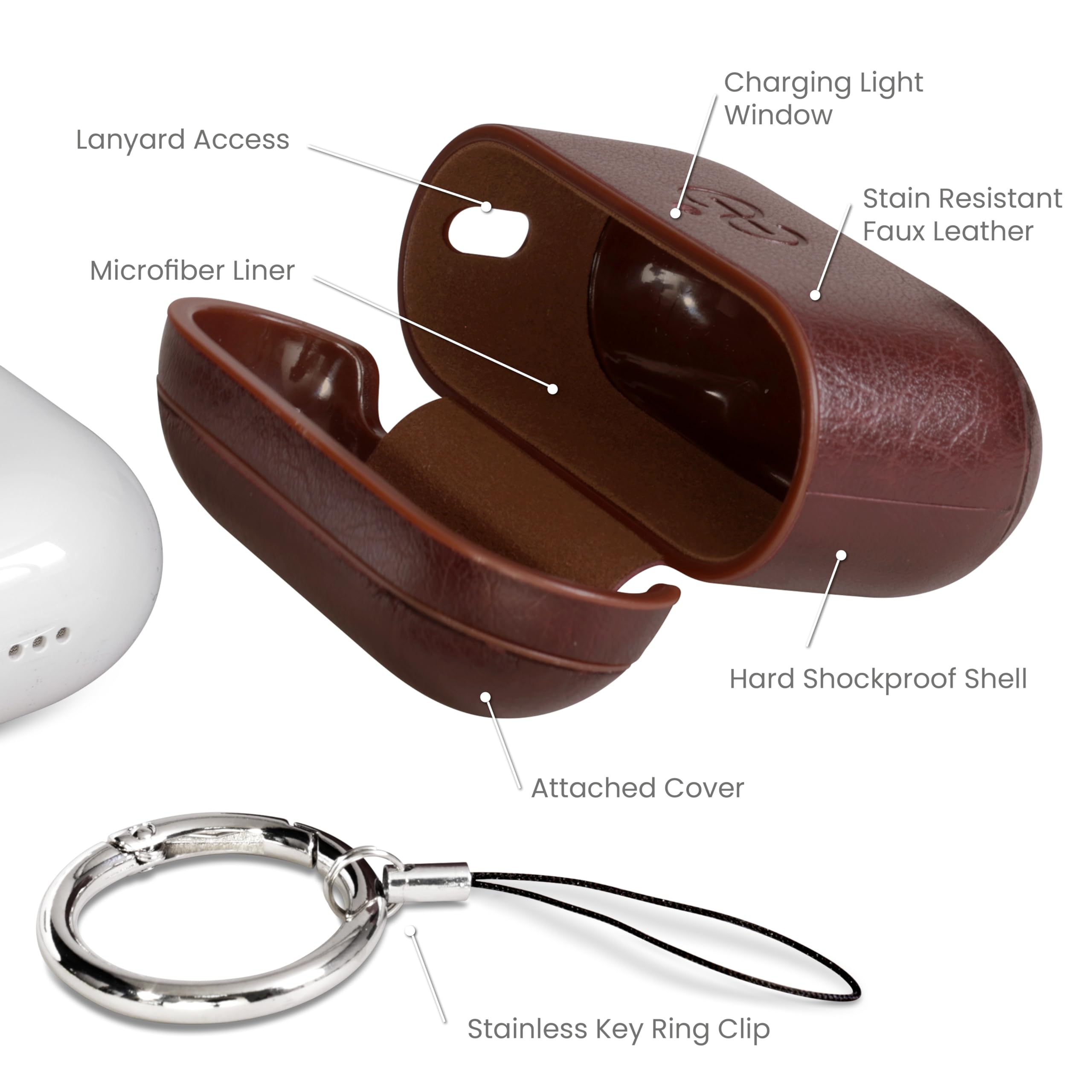 Dreem Vegan Leather AirPods Pro 3 Case Cover, Keychain Carabiner Clip, for Apple AirPods Pro 3 Case, Leather + Protective Hard Plastic Shell, MagSafe OK, with Reveal Motion Effect [Om:Coffee] - 4