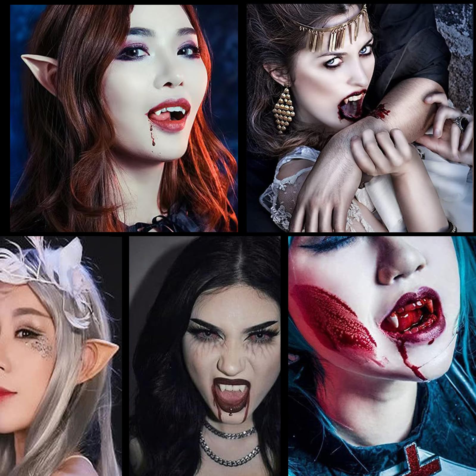 Pack De 2 Colmillos De Vampiro De Resina Médica – Fáciles De Poner Y Reutilizables – Perfectos Para Disfraces De Halloween, Zombis Y Cosplay