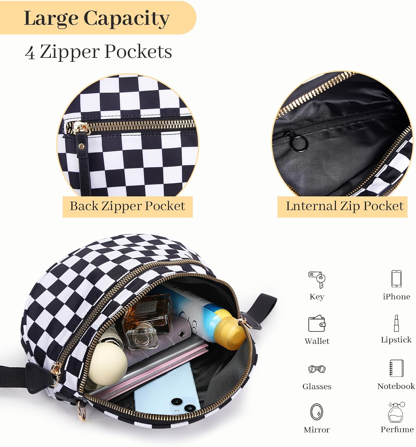 Checkered Crossbody Bag Nylon Bum Bags for Women Spacious Handbags Checkered Purse Fanny Packs with Shoulder Strap - Image 5