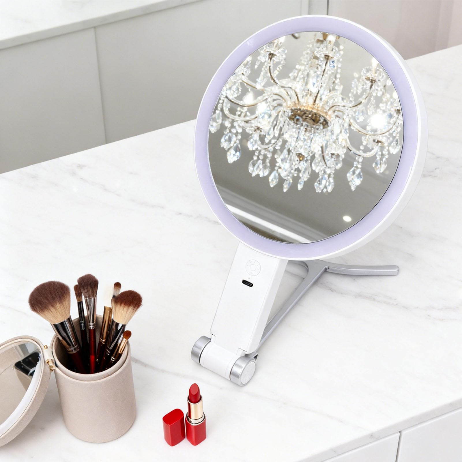 Espejo de Maquillaje de Doble Cara con Luces, Espejo de Tocador con Aumento de 30X y Luz LED, Soporte Portátil y Soporte de Pared para el Hogar los Viajes