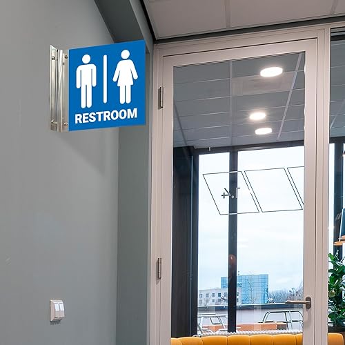 Miniatura 2 de Letrero de proyección de pictogramas para baño, de doble cara, 6 x 6 pulgadas, ACM, con accesorio de níquel cepillado, fabricado en Estados Unidos