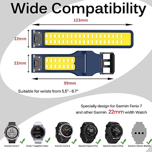 Miniatura 2 de Miimall Compatible con correas Garmin Fenix 76, 0.866in de ancho, correa de repuesto deportiva impermeable de silicona suave para Garmin Fenix 77