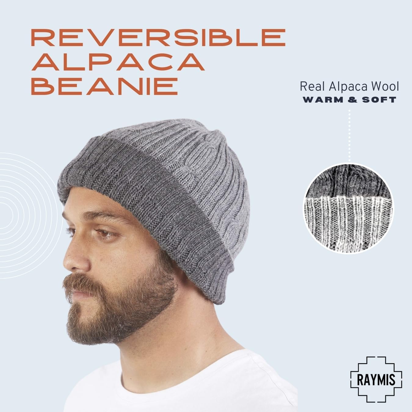 Reversible Alpaca Wool Hat - Warm & Soft Peruvian Unisex Beanie - Image 3