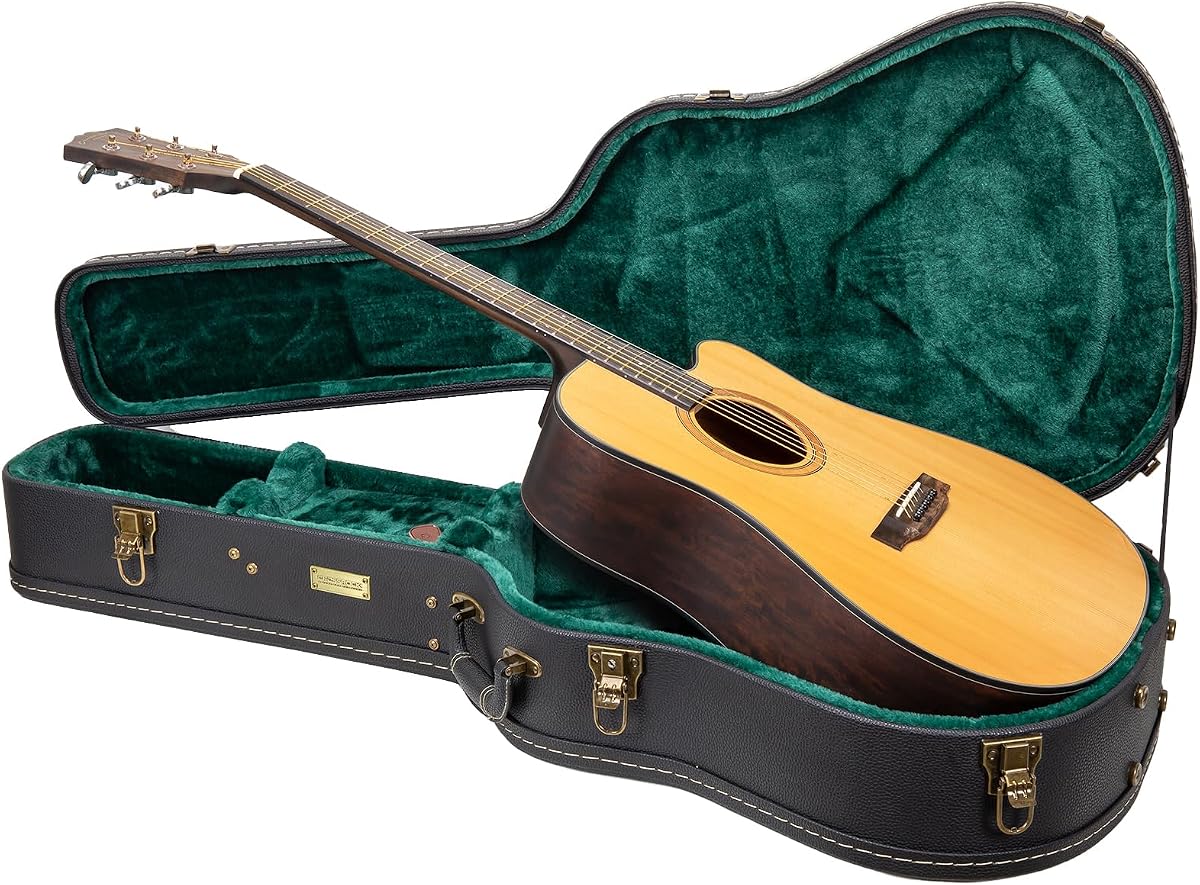 Crossrock 12-String Acoustic Dreadnought Guitar Case -Vintage Hardware, Sponge Lining, Metal Feet, Storage Space-Black (CRW520DBK)