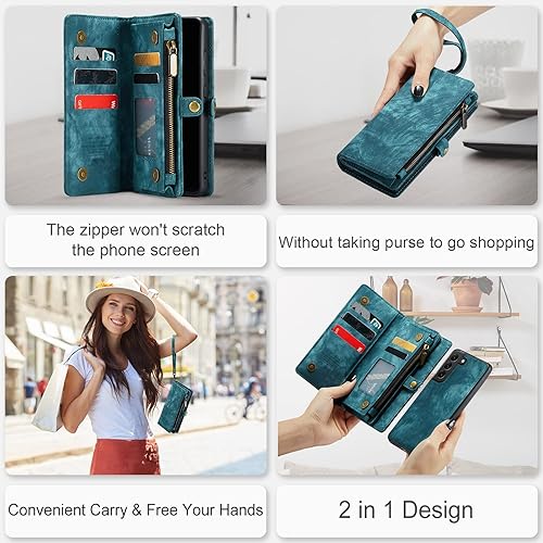 Miniatura 5 de Asuwish Funda de teléfono para Samsung Galaxy S21 FE Gaxaly S 21 FE 5G con cremallera, protector de pantalla de vidrio templado y tarjetero