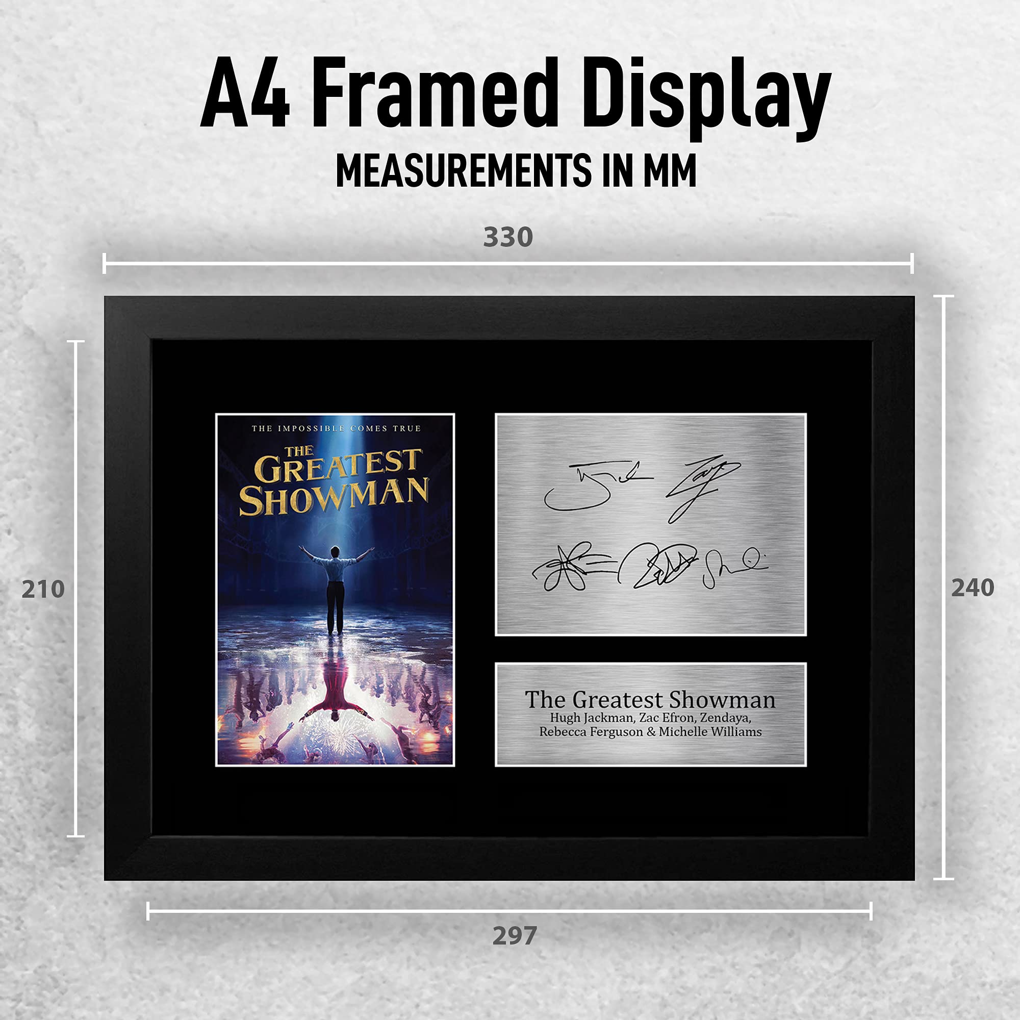 HWC Trading FRAMED The Greatest Showman Gift Signed A4 Printed Autograph Hugh Jackman Zac Efron Zendaya Rebecca Ferguson Michelle Williams Gifts Print Photo Picture Display - Image 2