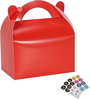 30 Pack Party Favor Treat Boxes,Goodie Boxes,Gable Paper Gift Boxes with Handles Perfect for Birthday Party,Wedding,Christmas,Baby Shower 6.5 x 4 x 4 Inches (Red)