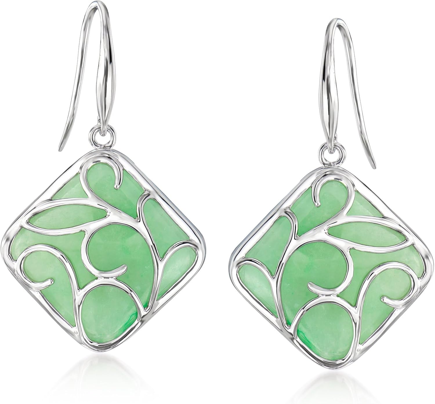 Ross-Simons Jade Drop Earrings in Sterling Silver