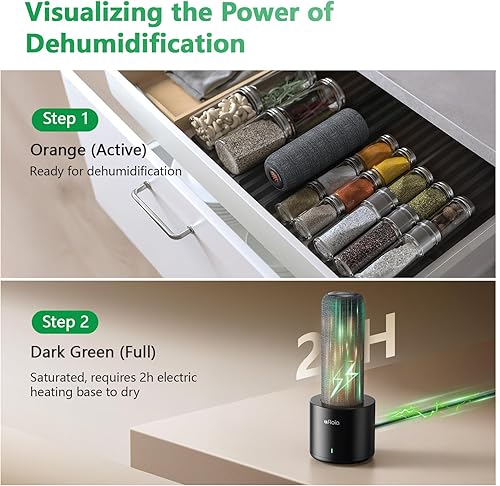 Miniatura 5 de Afloia Deshumidificador inalámbrico recargable con base de calefacción, mini deshumidificador portátil silencioso para espacios como habitación,