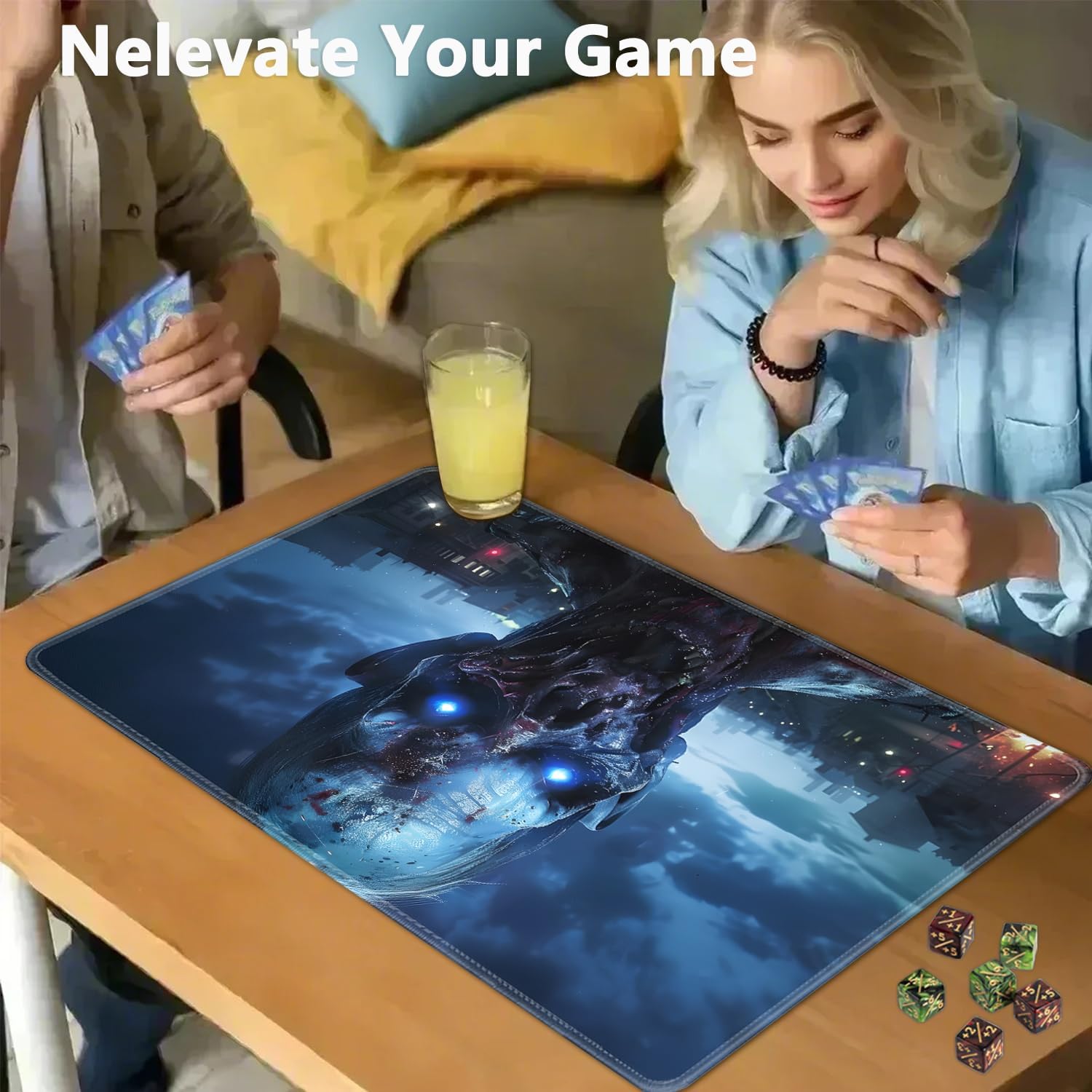 for MTG Playmat + Drawstring Travel Pouch + 6 Dice Counter, for Tabletop Trading Card Game Playmats or Mouse Pad, Anti-Slip Rubber 24 x 14 in, Scary Zombies for TCG Playmat (No with Zone)