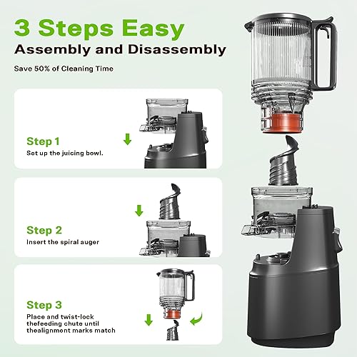 Miniatura 7 de Exprimidor de prensa en frío, máquinas exprimidoras con canal de alimentación de 5.3 pulgadas de ancho, exprimidor de masticación lenta para alto