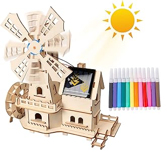 Solarbetriebenes 3D Holzpuzzle,DIY Montage holzbausatz mit Windmühle,Modellbausatz,Kreatives Modellbauprojekt,Wissenschaftliches Lernspiel