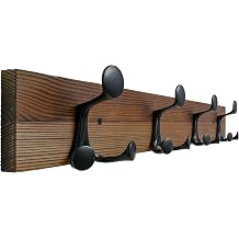 SKOLOO 24-Inch Wood Coat Rack Wall Mount with 4 Triple Hooks - Ideal for Family Entrances, Classrooms, and Pet Supplies Storage - Perfect Coat Hooks for Wall,Charred Golden Brown