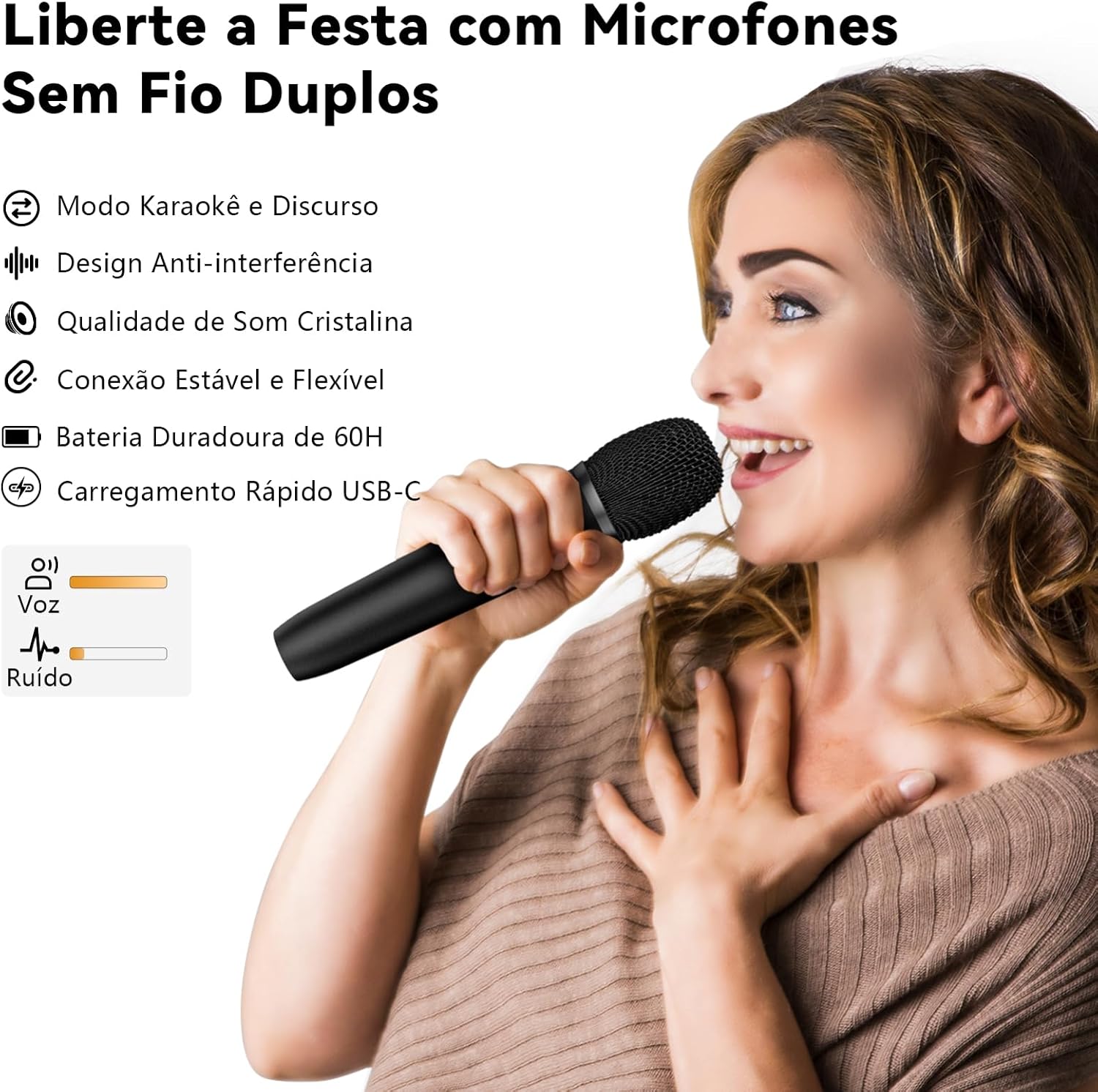 Caixa de som Bluetooth, caxinha de som portátil 80 W com imersivo graves/agudos, máquina karaoke com dois microfones sem fio, iluminação LED de 360° para casa, ambientes externos, festa, com rádio FM