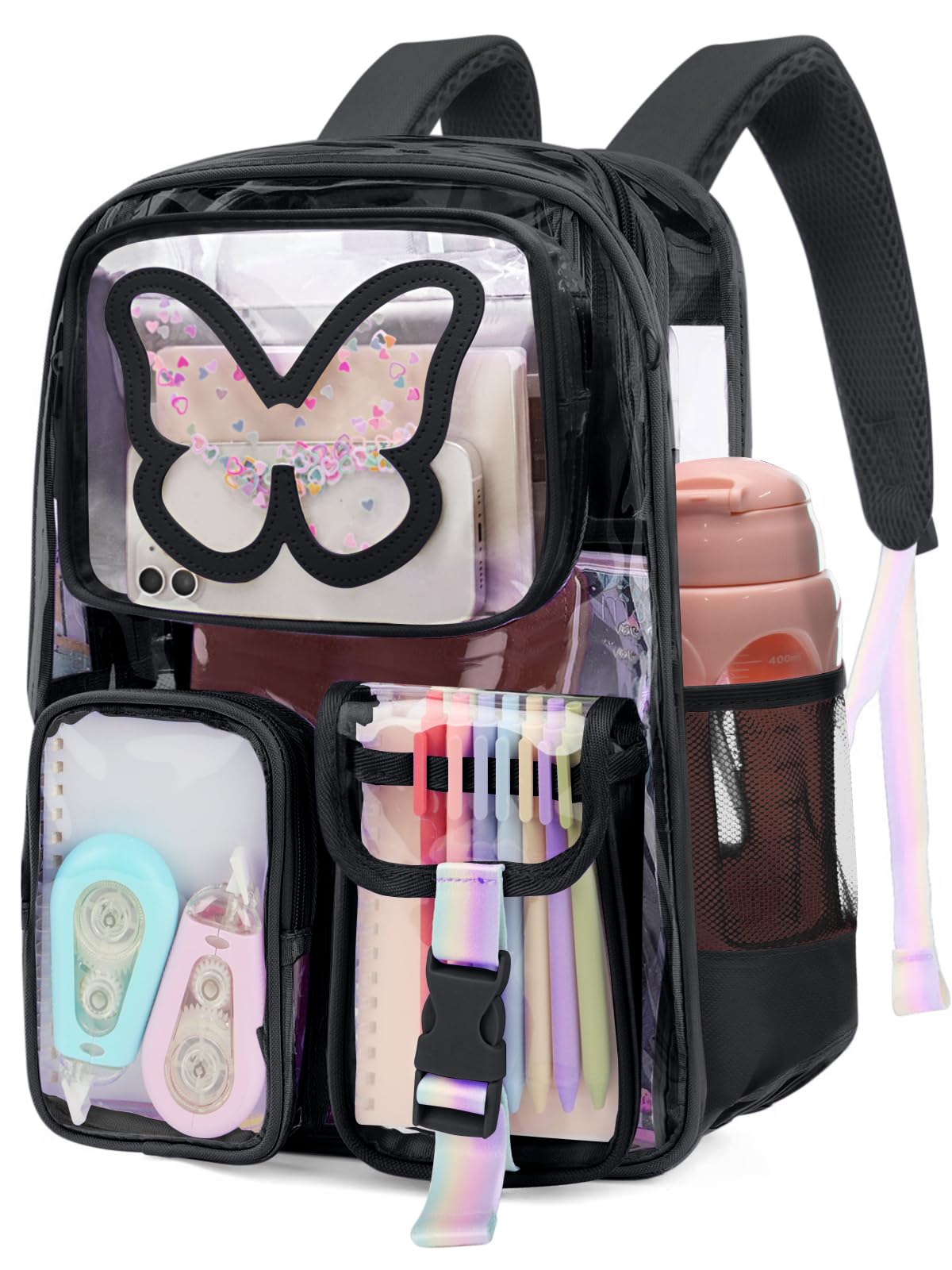 crvint Clear Backpack for Girls Women Heavy Duty Transparent Bookbag Cute Bag Large Capacity See Through Backpacks for School