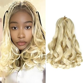 French Curly Braiding Hair 12 Inch 8 Packs Curly Braiding Hair Pre Stretched for Box Braids French Curls Crochet Braids Bouncy Loose Wavy Braiding Hair Extensions(12 Inch, Beige)