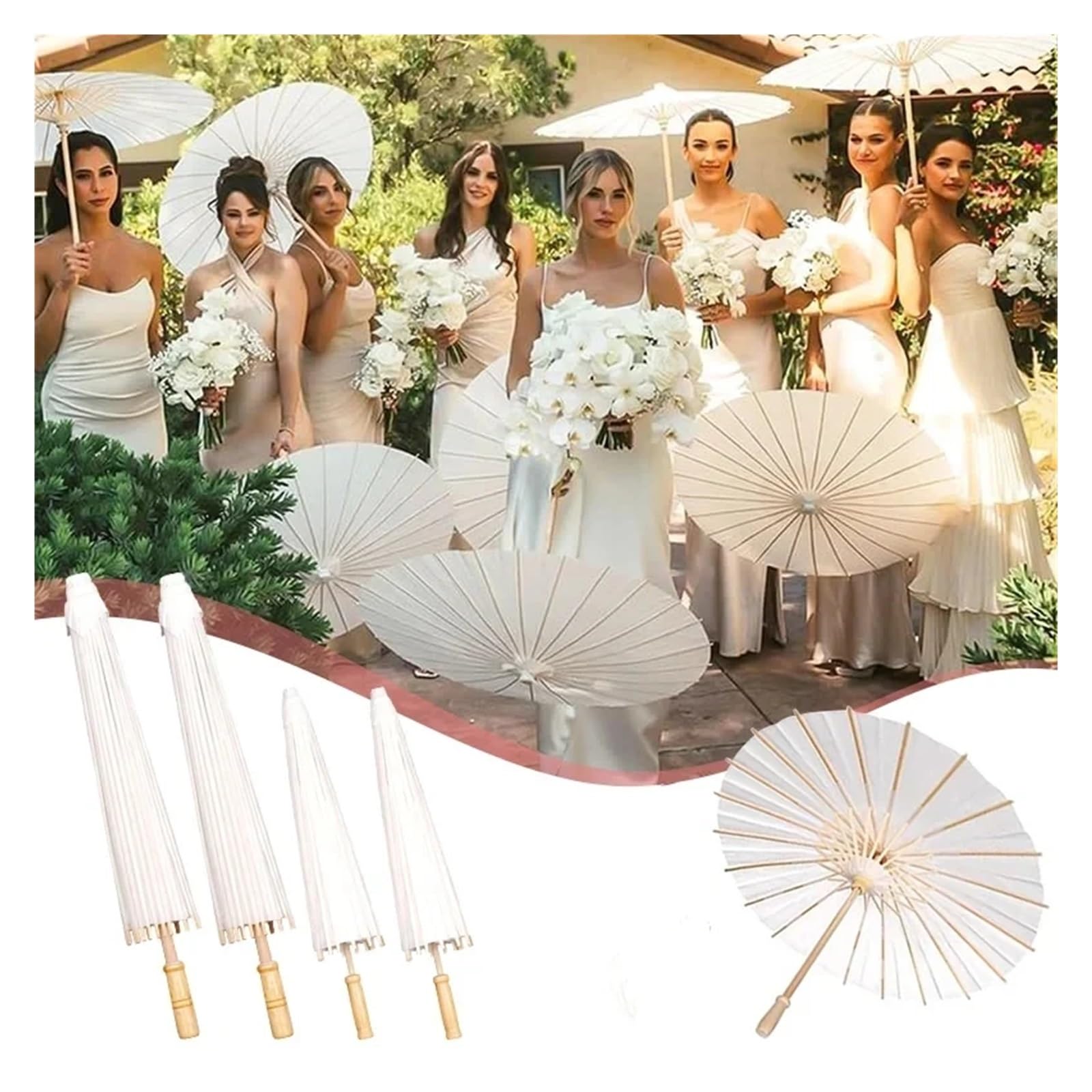 Sonnenschirm Hochzeit 30–50 Stück 80 cm Papierschirm – DIY weißer Sonnenschirm for Hochzeitsfotos, Cosplay-Requisite, Sommer-Weißparty & Stranddekor
