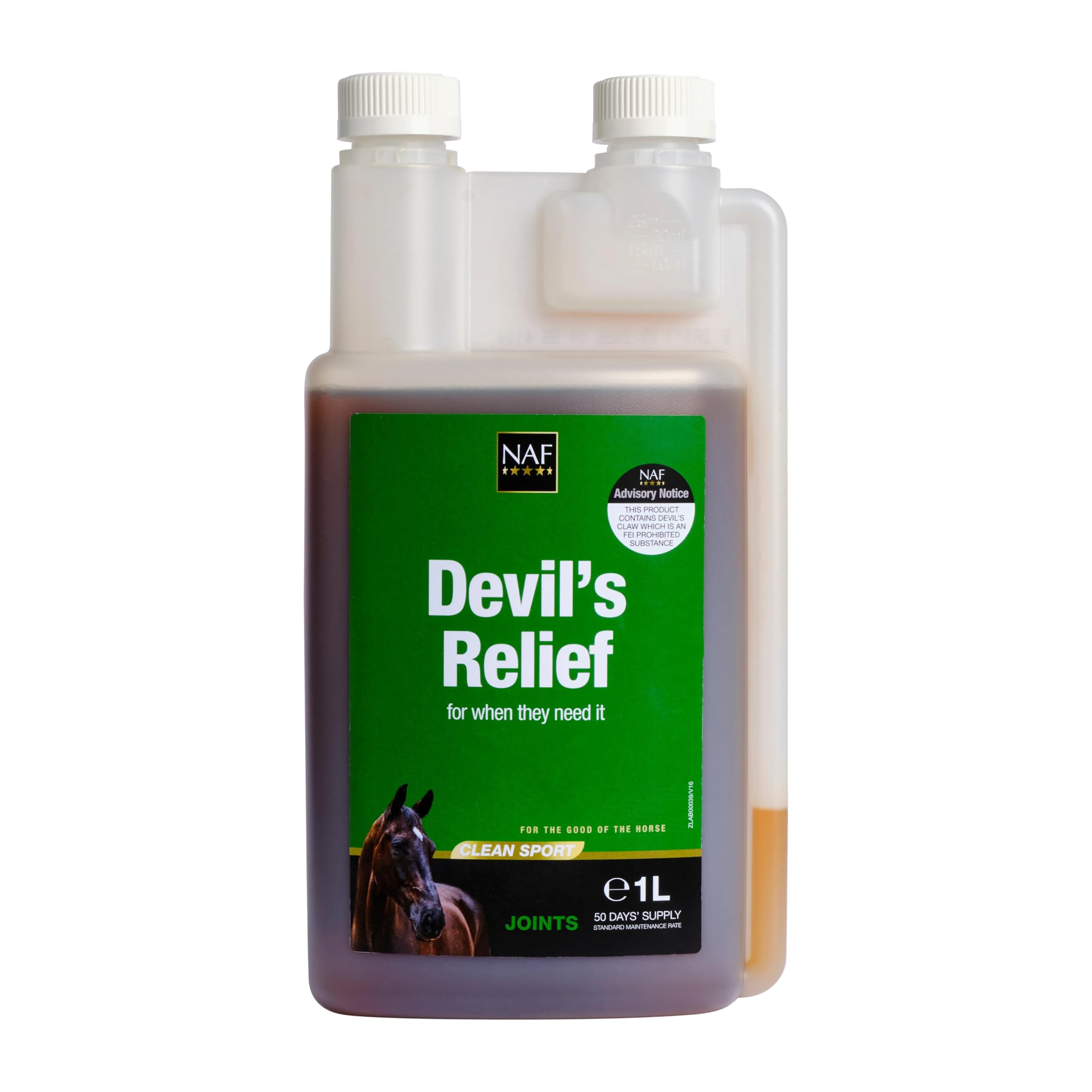 NAF Devil's Relief 1 Liter – Kräuter‑Gelenkunterstützung für Pferde – Mit Teufelskralle, MSM & natürlichen Antioxidantien – Unterstützt die Beweglichkeit – Ideal für ältere oder aktive Pferde