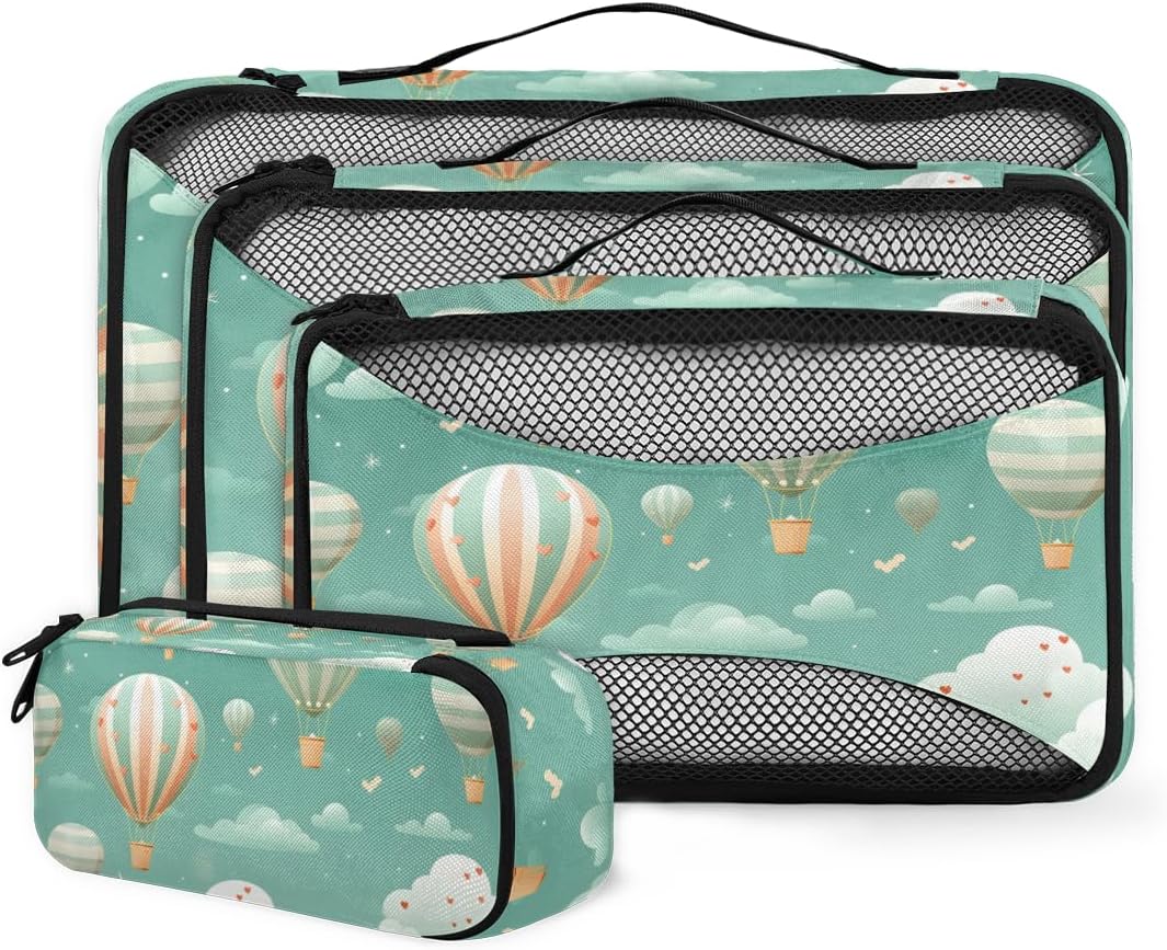 Sky Hot Air Balloon 4 Set Packing Cubes Packing Cubes for Women Lightweight Travel Essential Bag Clothes Carry on Suitcase Bags for Accessories Essentials