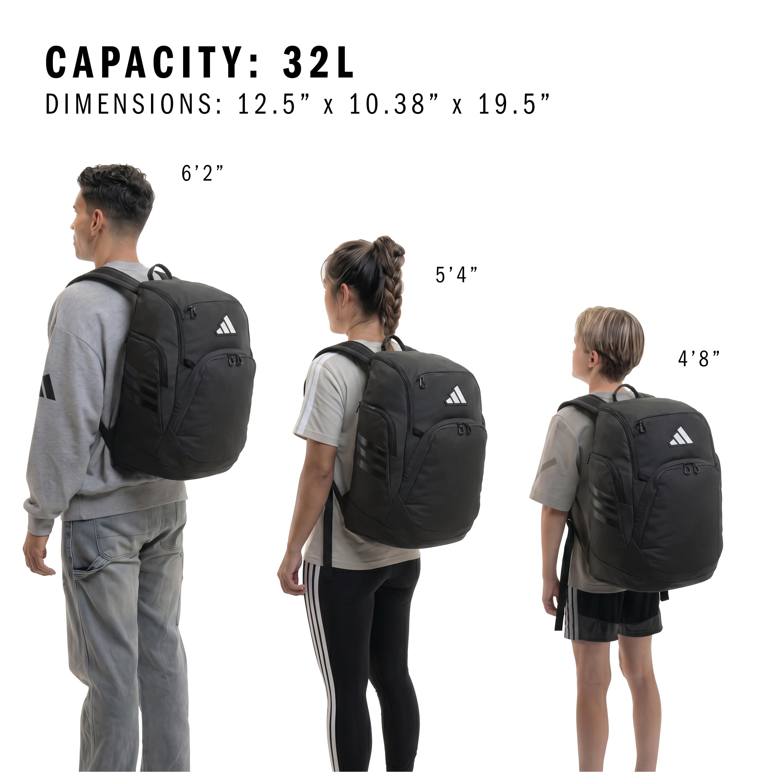 adidas Select Basketball Backpack for Practice, Gym and Travel, 32L, Black, OSFA